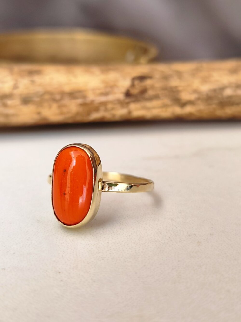 Handmade 14K Gold Carnelian stone ring – Bezel Set Gemstone